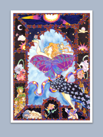 Ascending Butterfly. watercolor and metallic ink on paper By artist Kathy Poitras