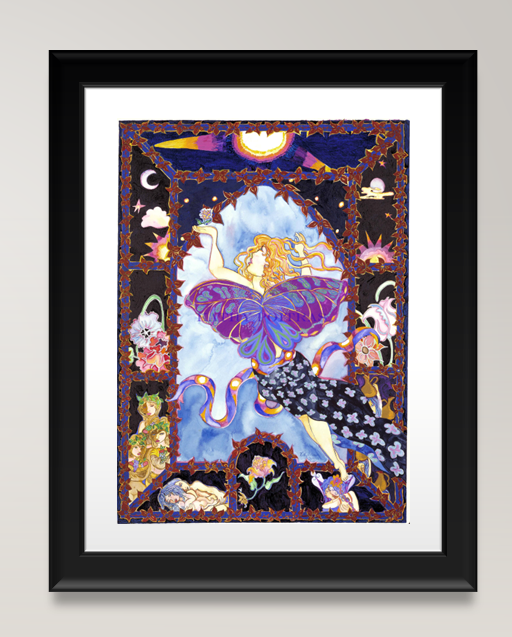 Ascending Butterfly. watercolor and metallic ink on paper By artist Kathy Poitras