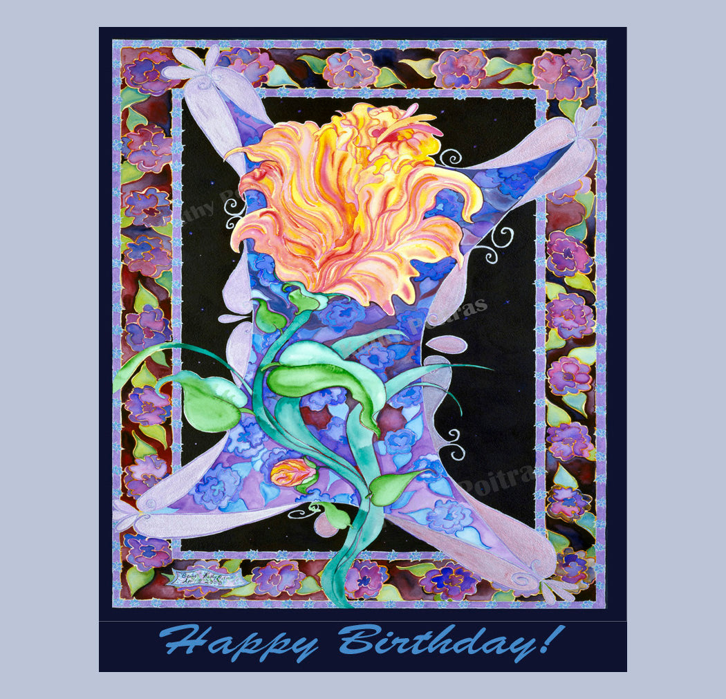 Hand Made XL Display Art Card Abstract Flower Flying Through the Cosmos