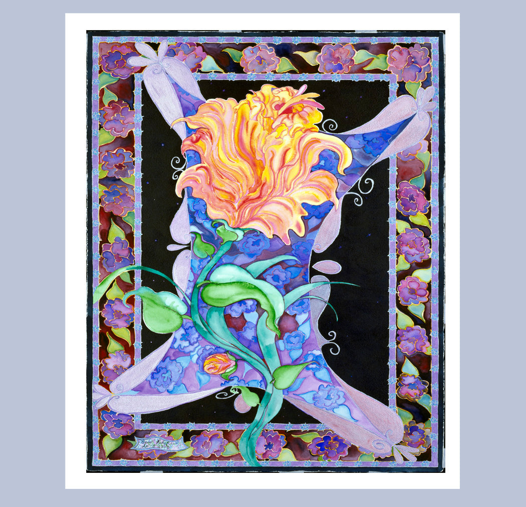 Hand Made XL Display Art Card Abstract Flower Flying Through the Cosmos
