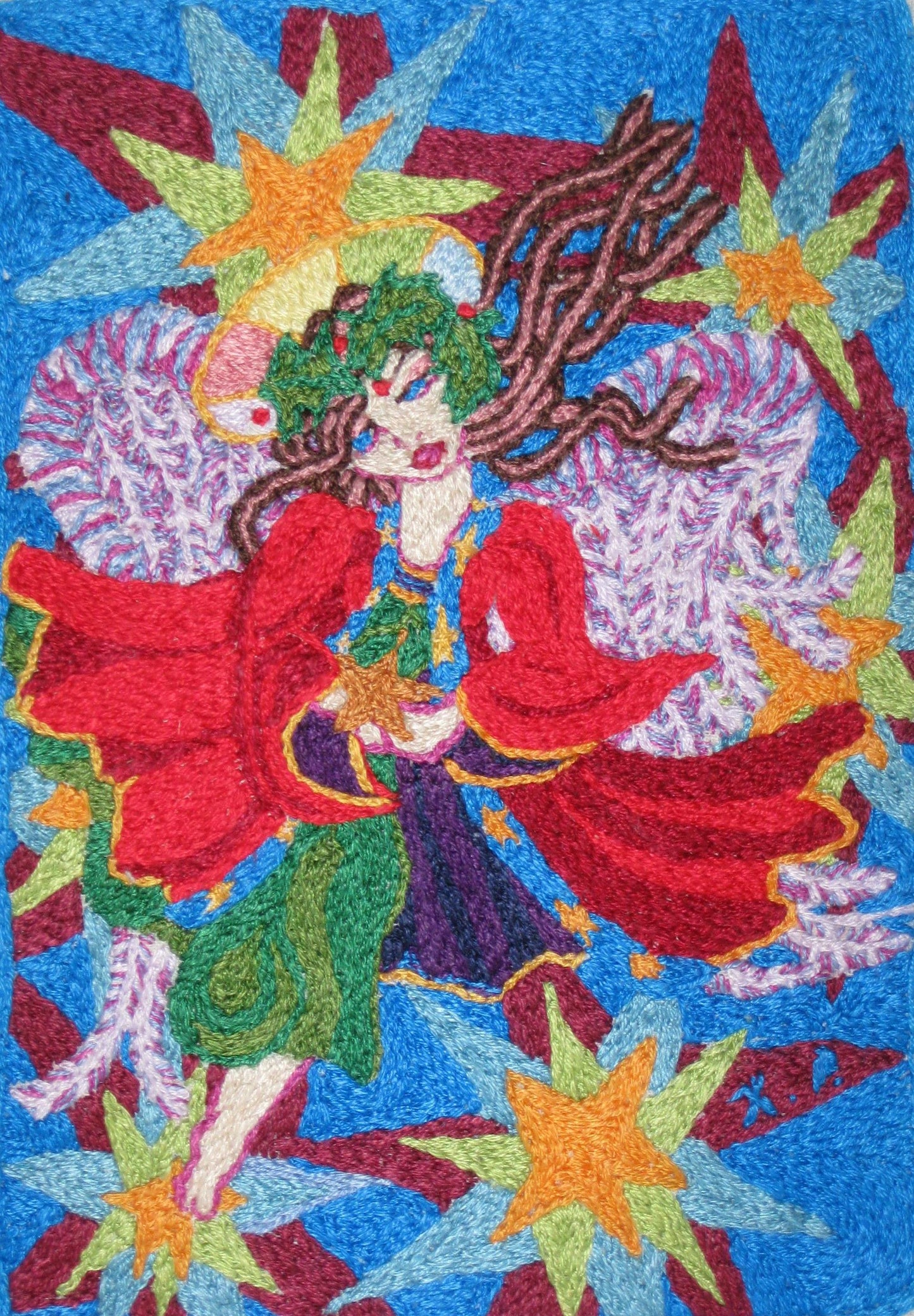 Handmade photographic Christmas Card of Kathy's hand embroidered Angel