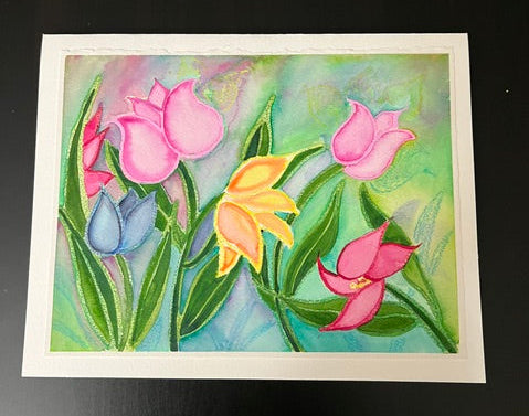 "Dancing Tulips in The Wind" Mixed media on watercolor paper *
