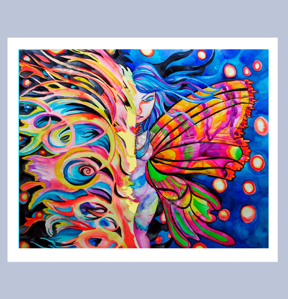 Hand Made XL Display Art Card or signed print  of artist's work, Butterfly Goddess Emerges from the Storm