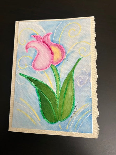 "Rubenesque Tulip " watercolor, crayon, acrylic paint and ink on watercolor paper Pre Order