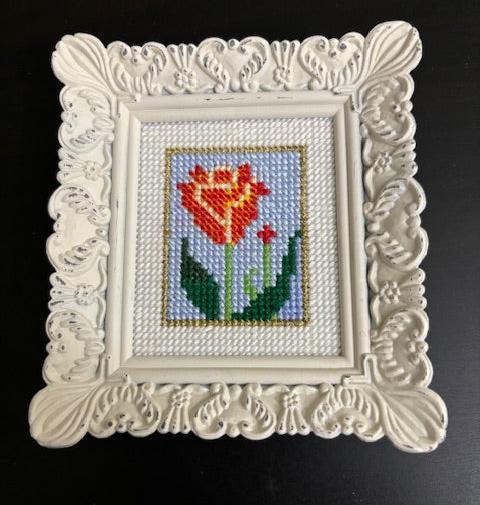 Cross stitch tulip. 2.5 x 3 inches. Commission to make a copy of the original cross stitch