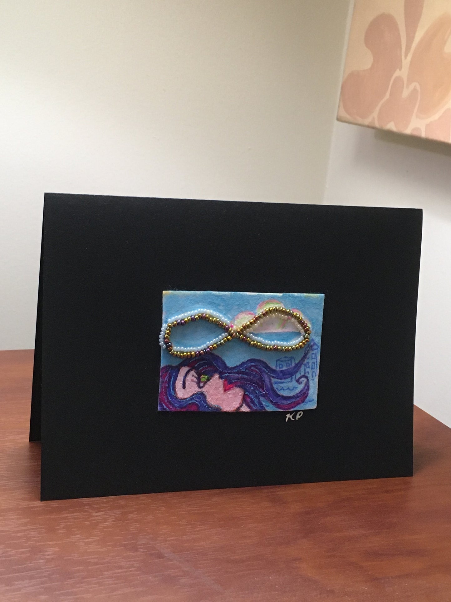 Infinity Goddess bead embroidery and acrylic paint