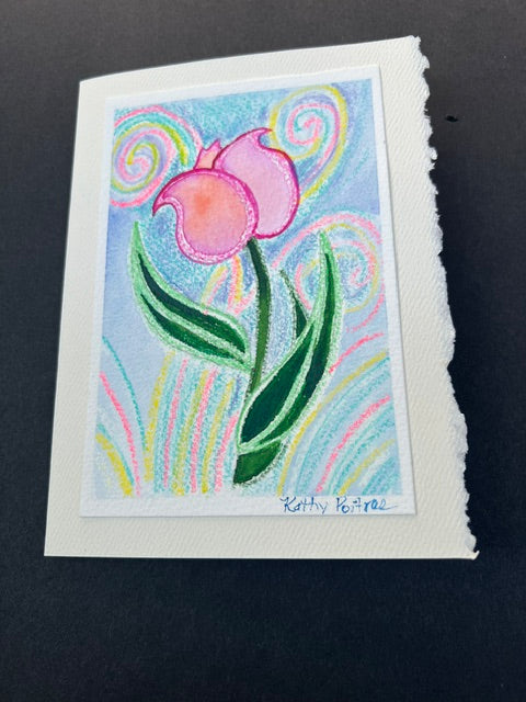 "Tulip Delight" watercolor, crayon and ink on paper