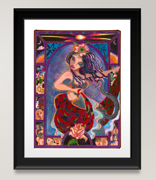 Mystical Goddess Mixed Media Art – Hand-Embroidered & Acrylic Painting | Bamboo Prints Available