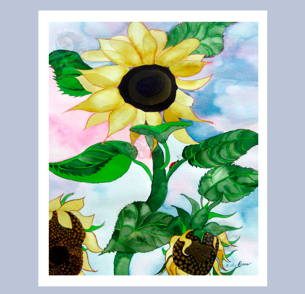 Wall art.  photographic print of watercolor painting of sunflowers by Canadian Artist Kathy Poitras