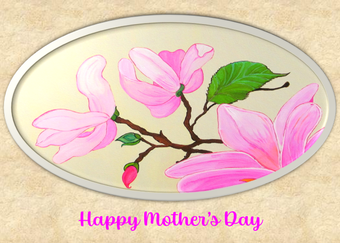 Hand Made photographic Mother's Day Card of Pink Magnolias