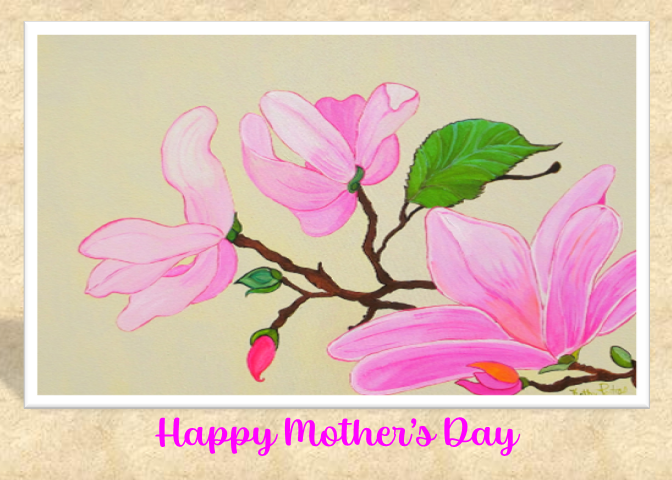 Hand Made photographic Mother's Day Card of Pink Magnolias