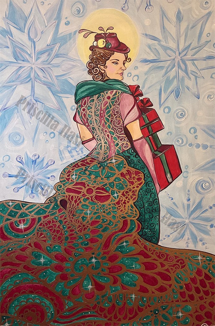 Priscilla's New Edwardian Christmas Woman Christmas Card