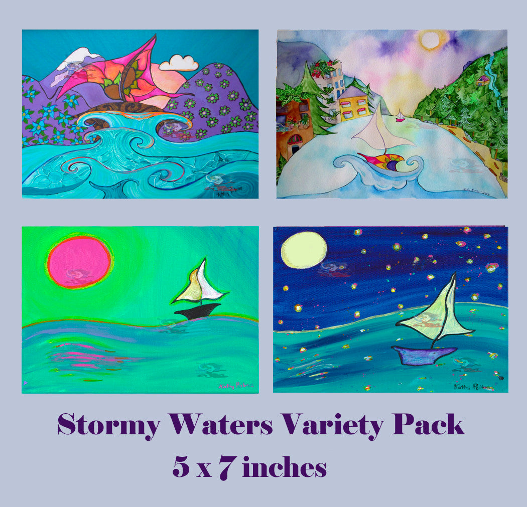 Stormy Waters  Whimsical Sail boat. Acrylic on canvas board