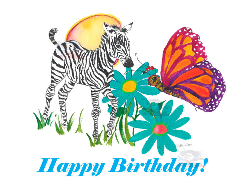 Hand Made photographic Art Card of artist's work, Zebra, Butterfly and Ladybug