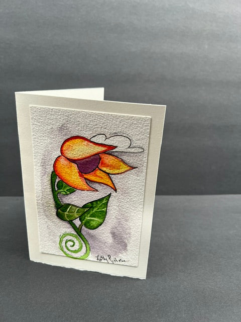 "Windy Flower " watercolor, crayon and ink on watercolor paper