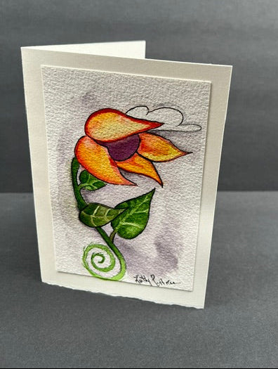 "Windy Flower " watercolor, crayon and ink on watercolor paper