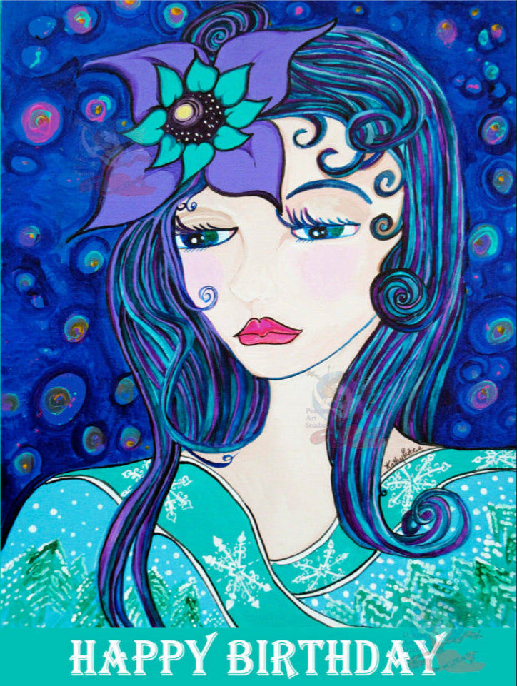 Birthday Card of the acrylic painting "Winter Goddess"
