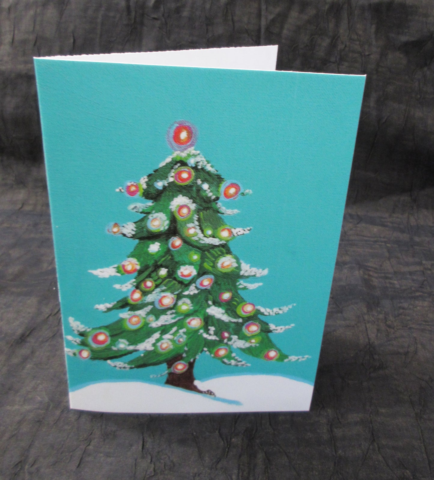 Kathy's Christmas Tree in the snow Christmas Cards