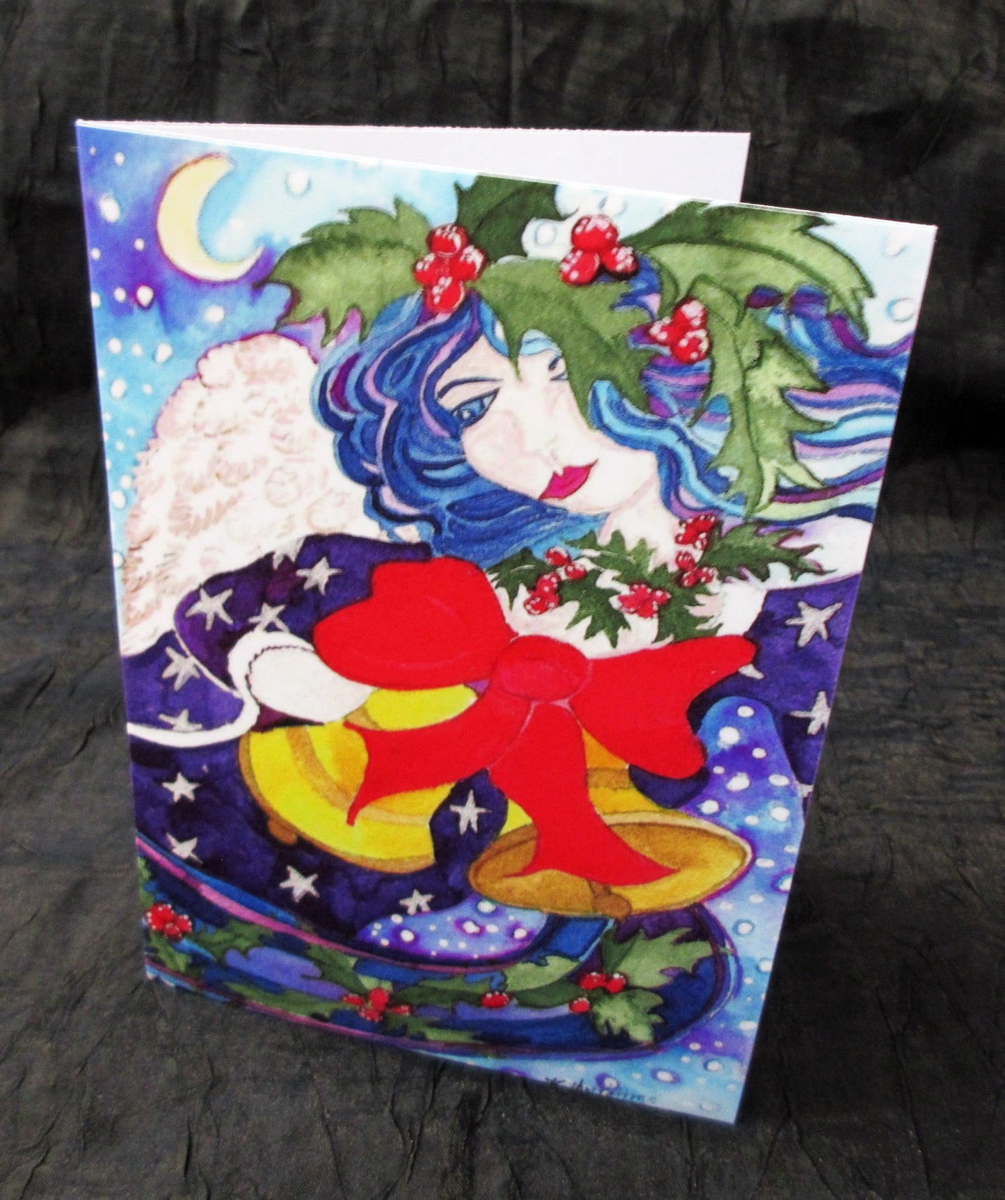 Christmas Angel with Bells Handmade Art Card