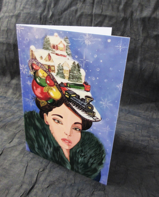 2023 Package of six Whimsical Christmas Village  Fashion Portrait Christmas Cards