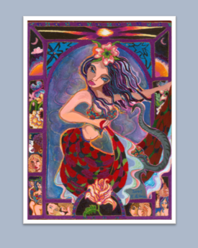 Mystical Goddess Mixed Media Art – Hand-Embroidered & Acrylic Painting | Bamboo Prints Available