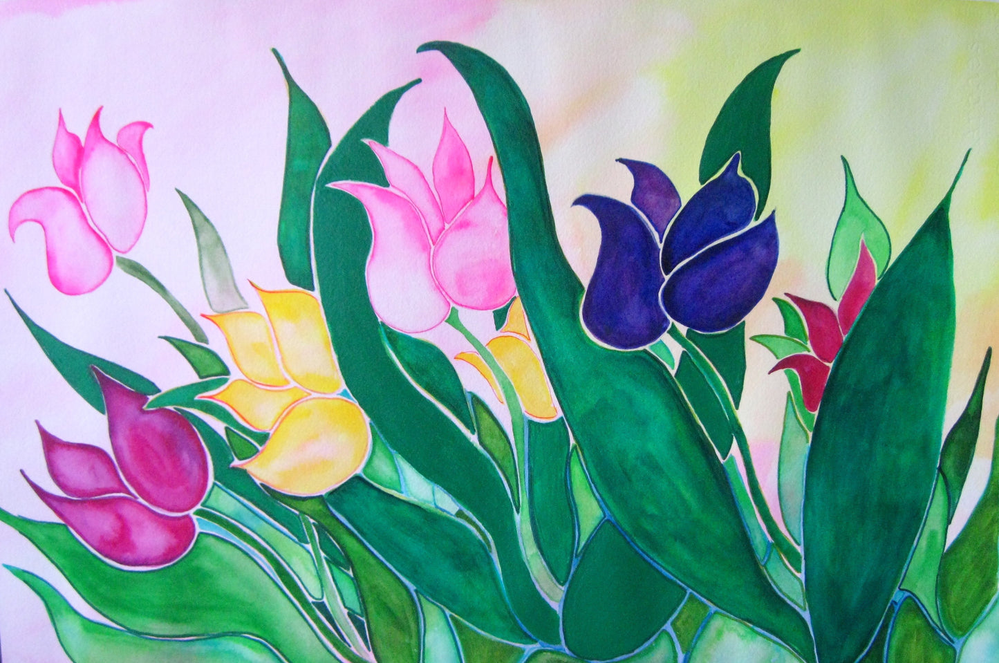 Exquisite Watercolor Tulips by Kathy Poitras – Original Painting & Bamboo Prints-Art Cards