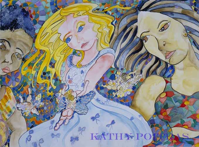 Baby Fairies, watercolor and metallic ink on paper By artist Kathy Poitras