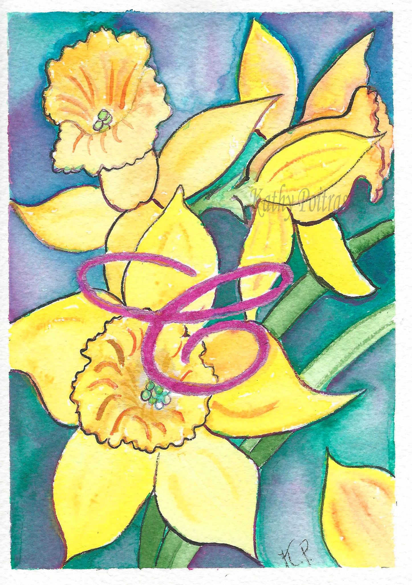 Personalized Letter C Birthday Card, Mothers Day Card, with Daffodils
