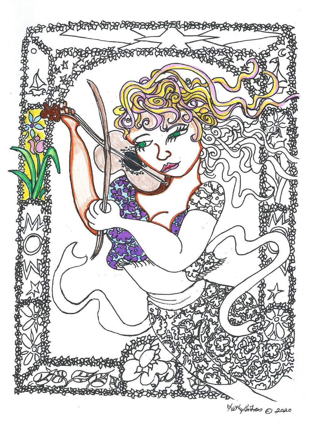 Color Me page of Goddess Playing Violin "Musical Ascending"
