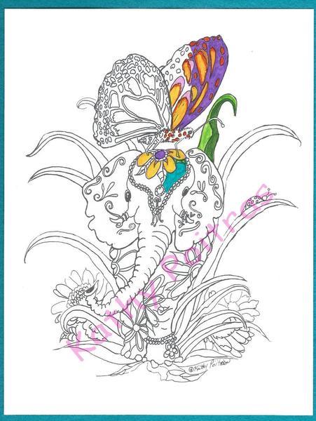 color your own Elephant and Butterfly, with Ladybug,