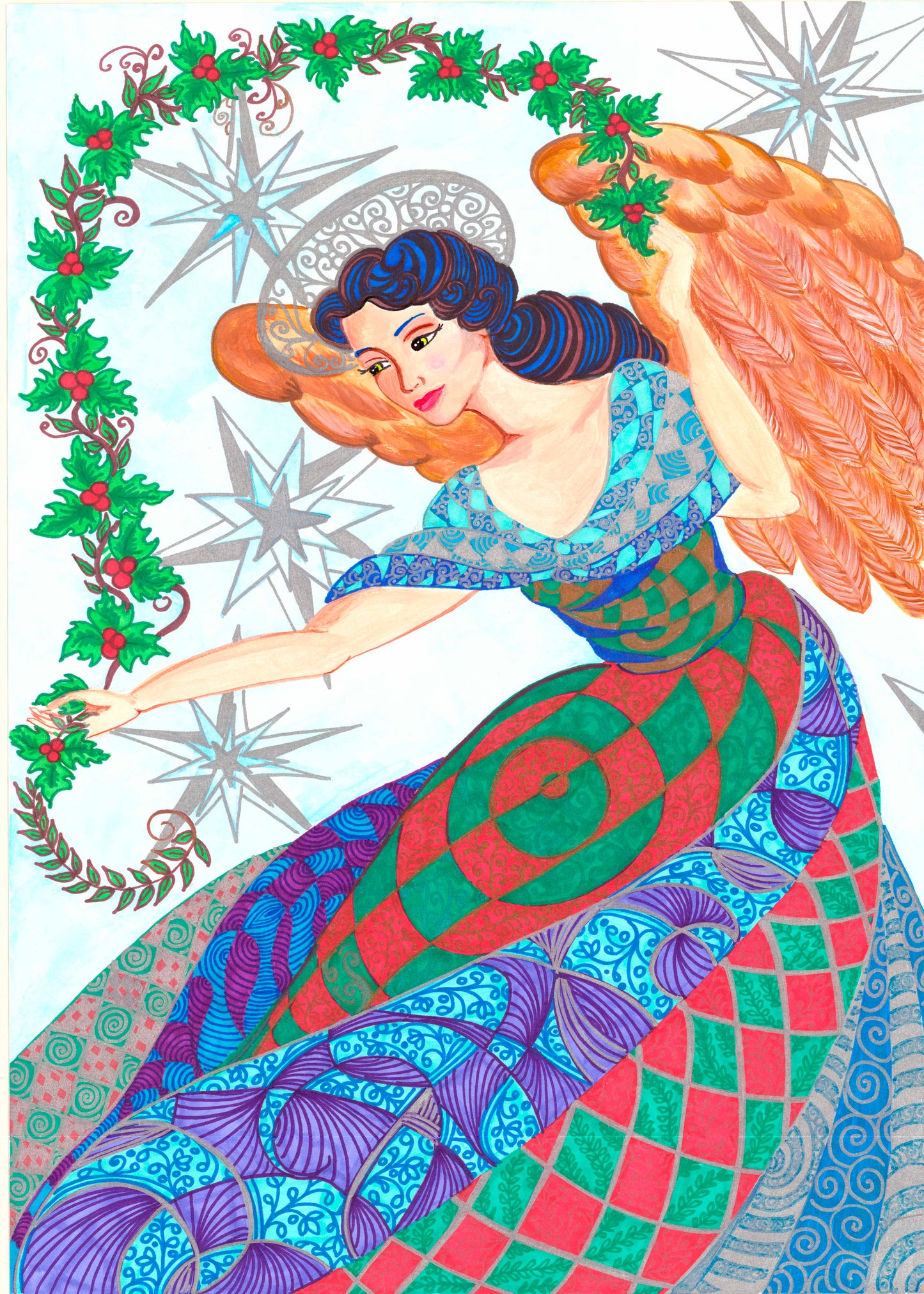 Photographic Christmas Card, Angel with Garland by Priscilla