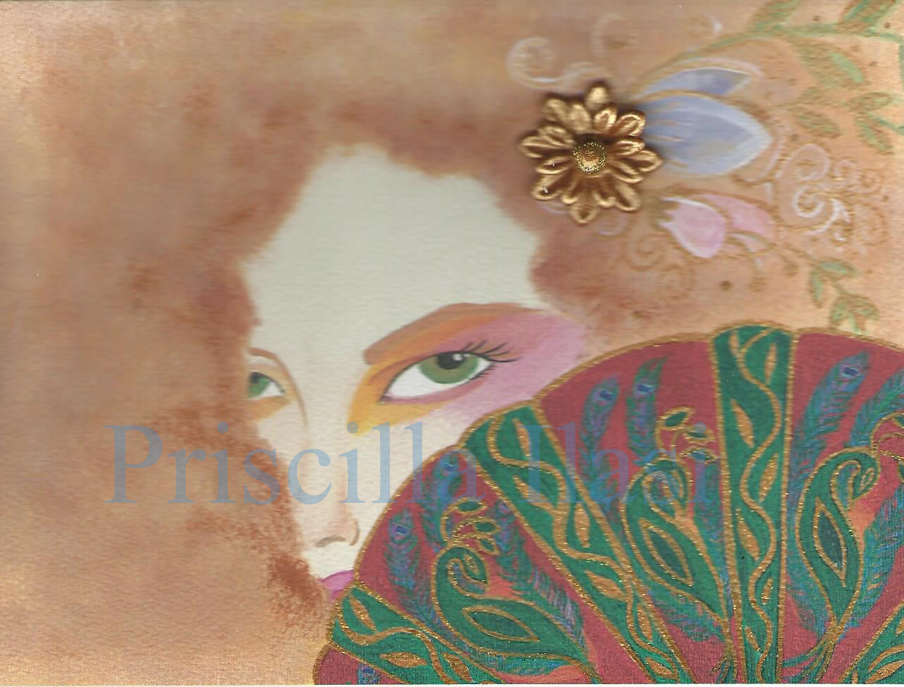 Peacock by artist Priscilla Ilasi. Hand painted and hand embellished by Priscilla