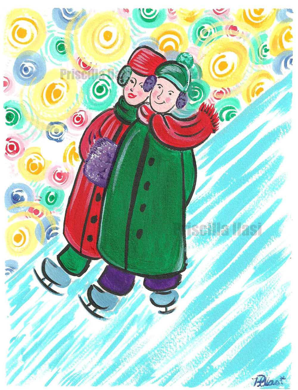 Printable instant download Christmas Card Old Fashioned Christmas Skaters