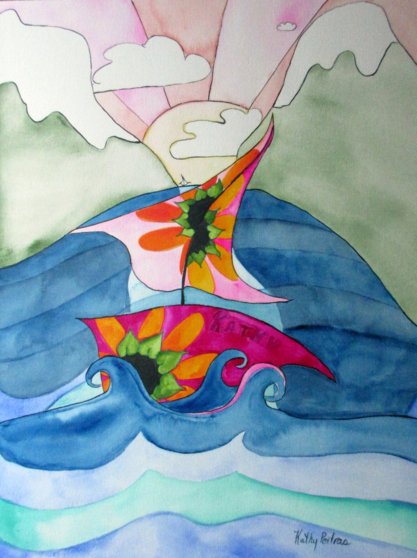 Pass Through the Clouds. Mixed media on paper.