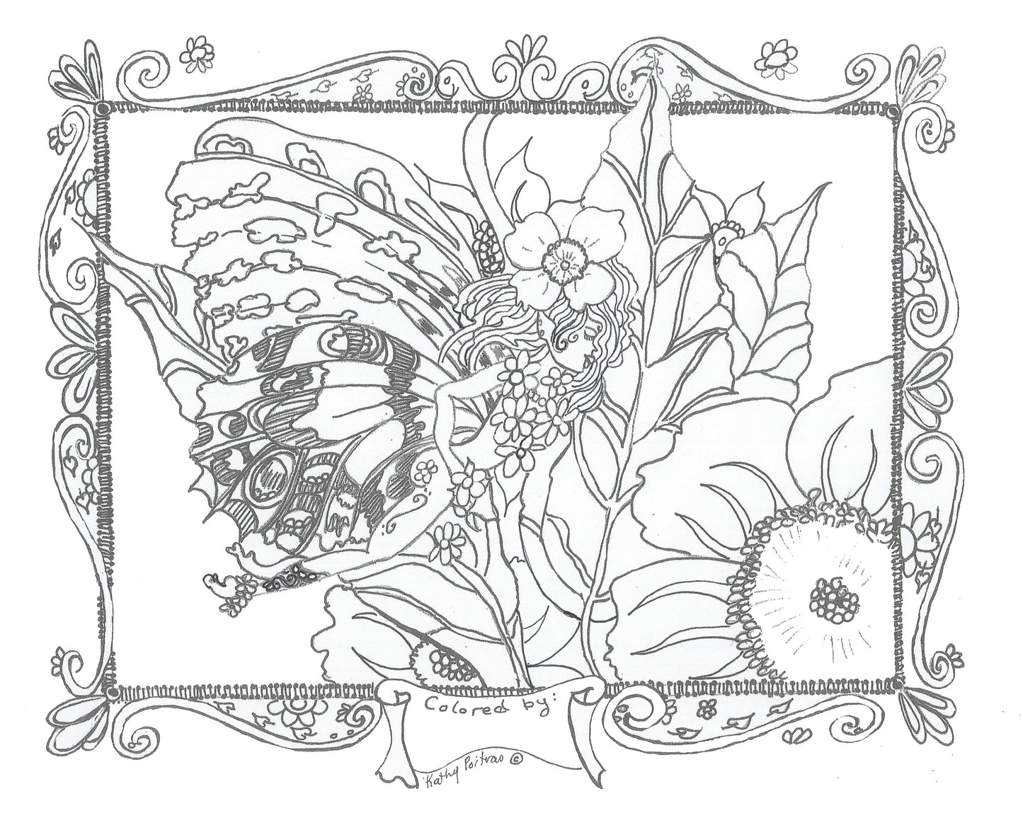 color your own sample Tiiny and the wild rose. A fairy and a rose,