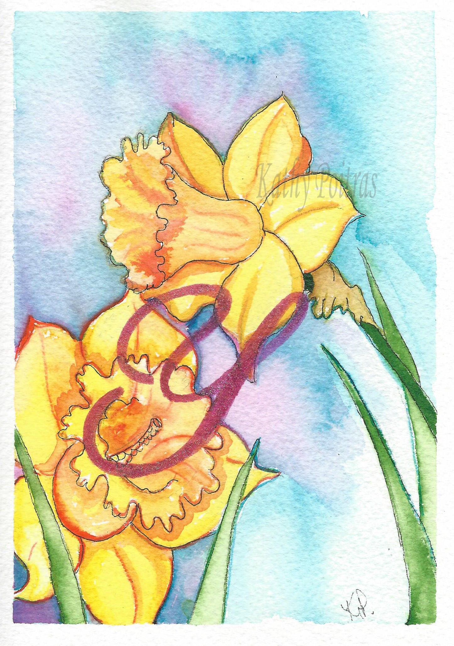 Personalized letter Y Birthday Card, Mother's Day Card, of Daffodils
