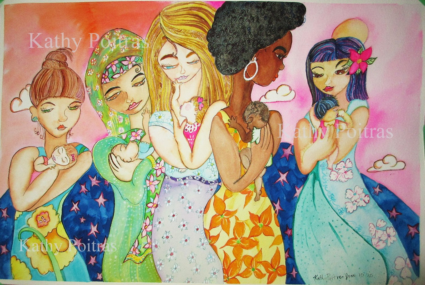We all Love Our Babies. Watercolor and ink