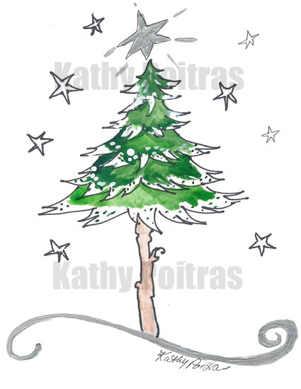 whimsical snow dusted tree with silver star