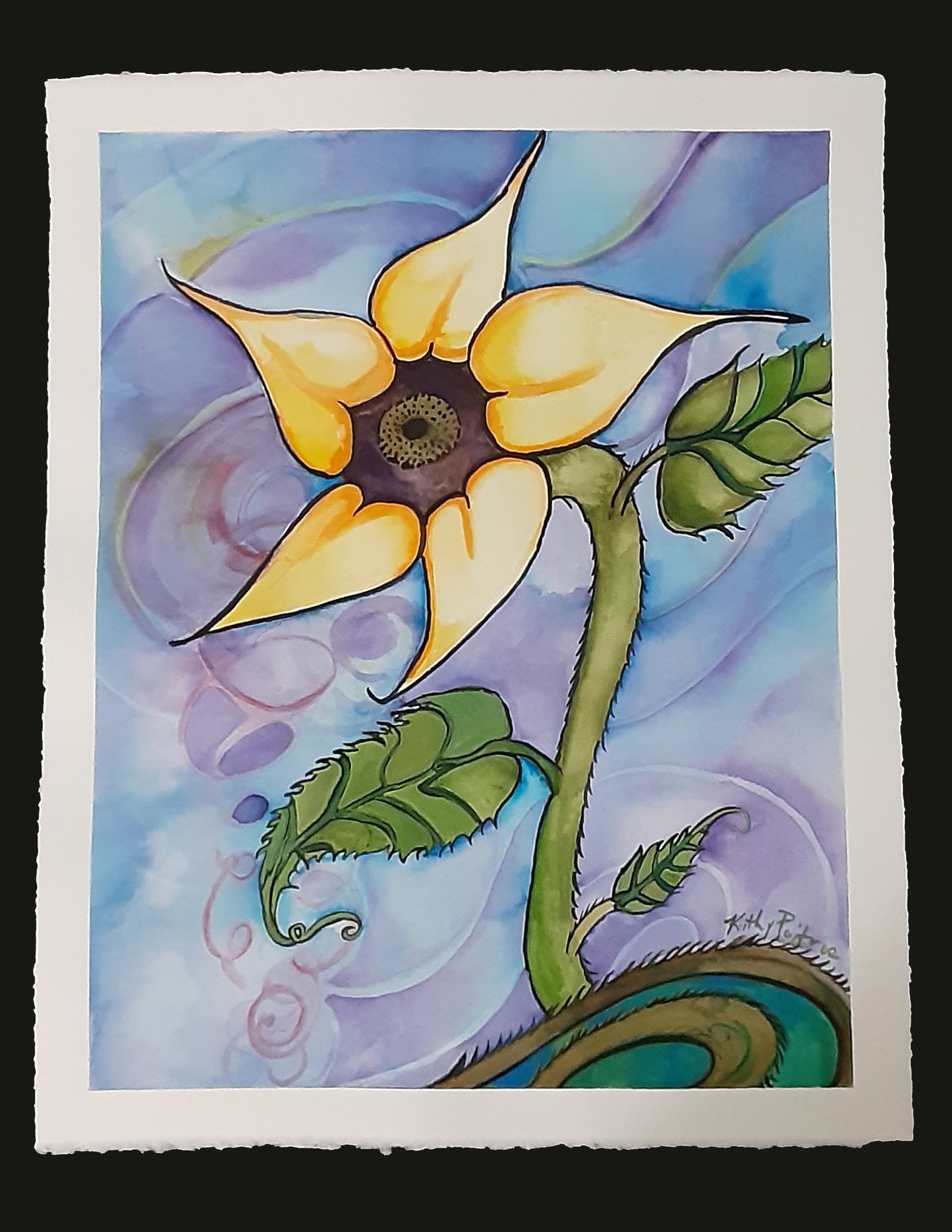 Expressionist Sunflower.  watercolor painting
