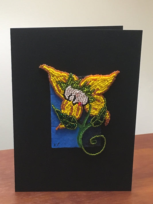 Elegant Lady Flower. Bead embroidery and paint 5x7 inches