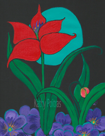 Acrylic Red Tulip Painting on black canvas paper – Original Painting & Bamboo Prints-Art Cards