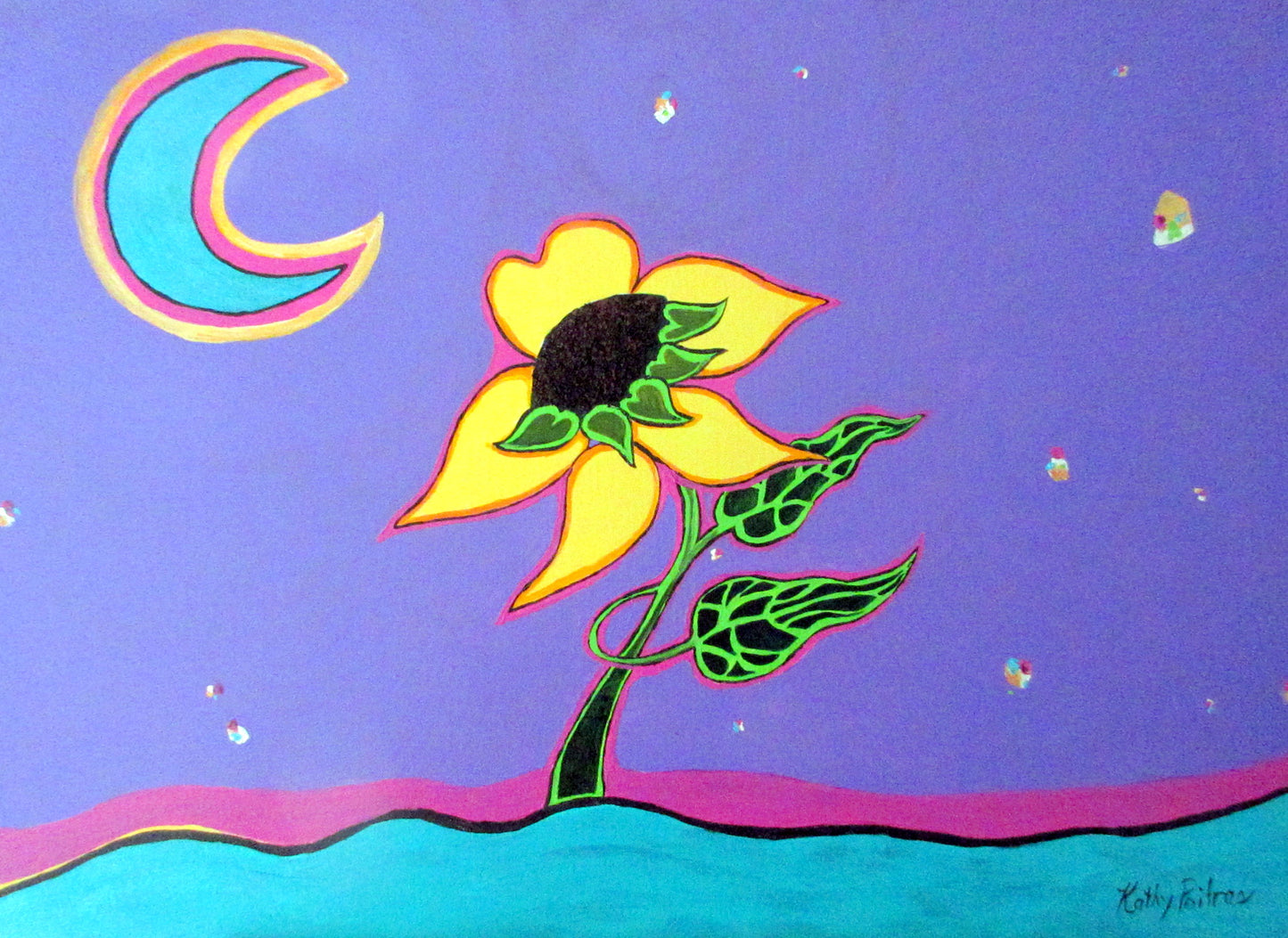 “Moonflower” — Original Acrylic by Kathy Poitras.