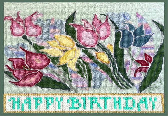 Original Handcrafted Floral Cross Stitch – Framed 11x14 Textile Art