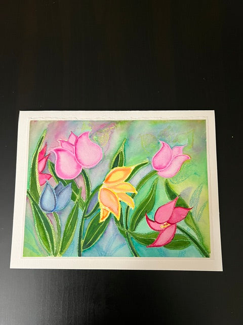 "Dancing Tulips in The Wind"     Mixed media on watercolor paper