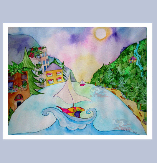 Watercolor and ink "Deep Cove" by artist Kathy Poitras