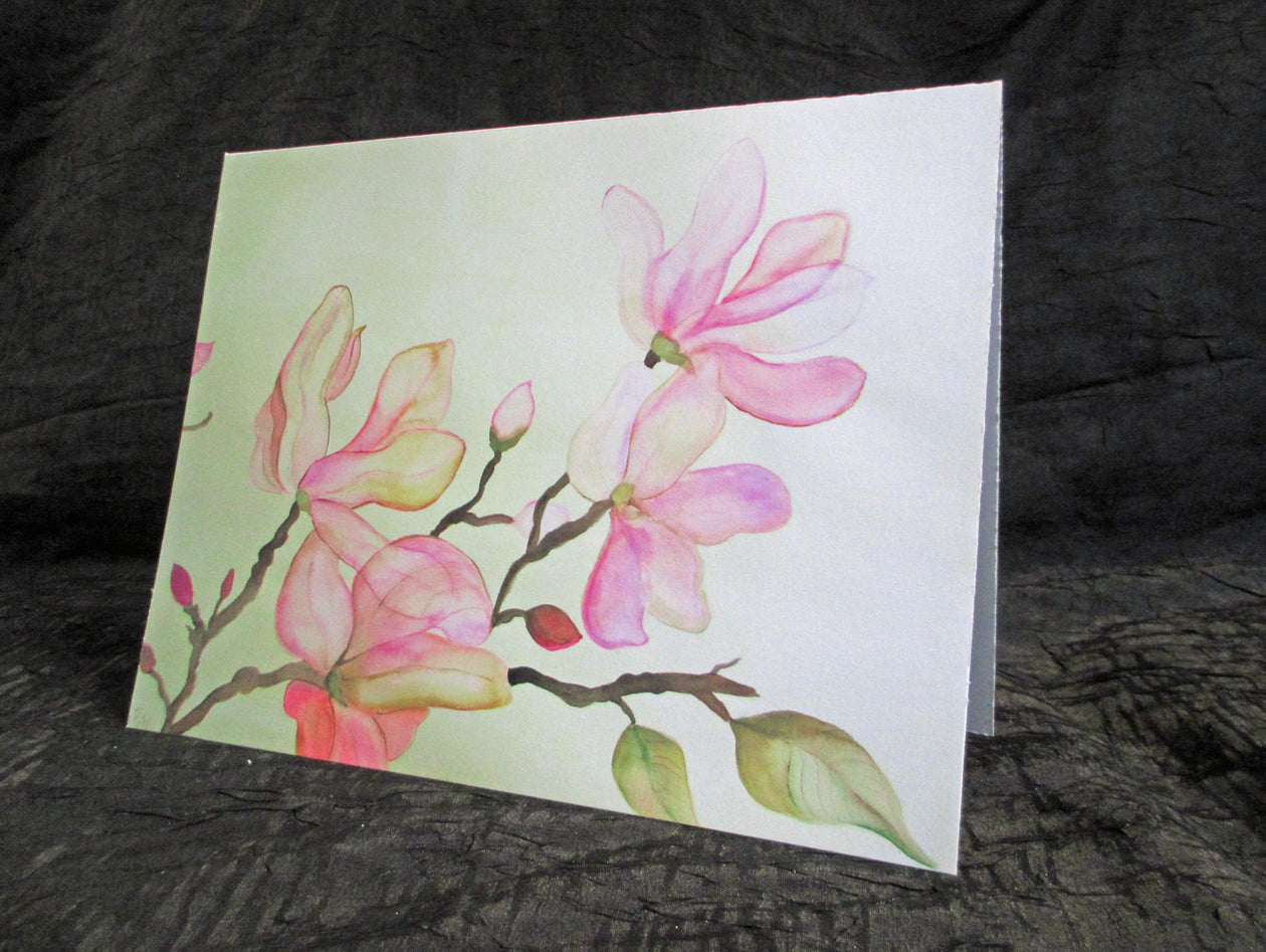 Hand Made Birthday Art Card Delicate Pink Magnolias