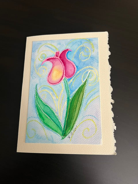 "An Elegant tulip " watercolor, crayon, acrylic paint and ink on watercolor paper