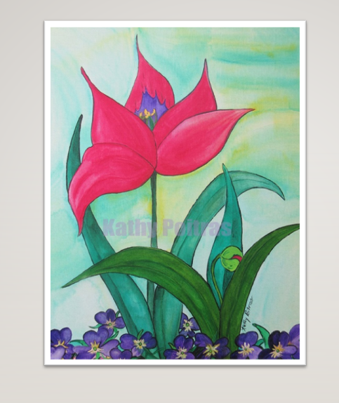 Elegant Red Lady tulip.  Acrylic on Canvas Board