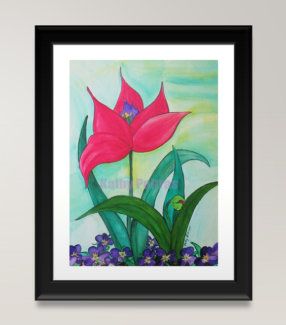Elegant Red Lady tulip.  Acrylic on Canvas Board