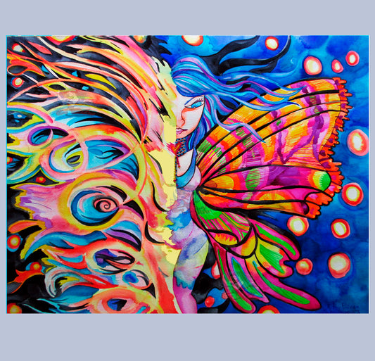 Hand Made photographic art card , Butterfly Goddess Emerges from the Storm